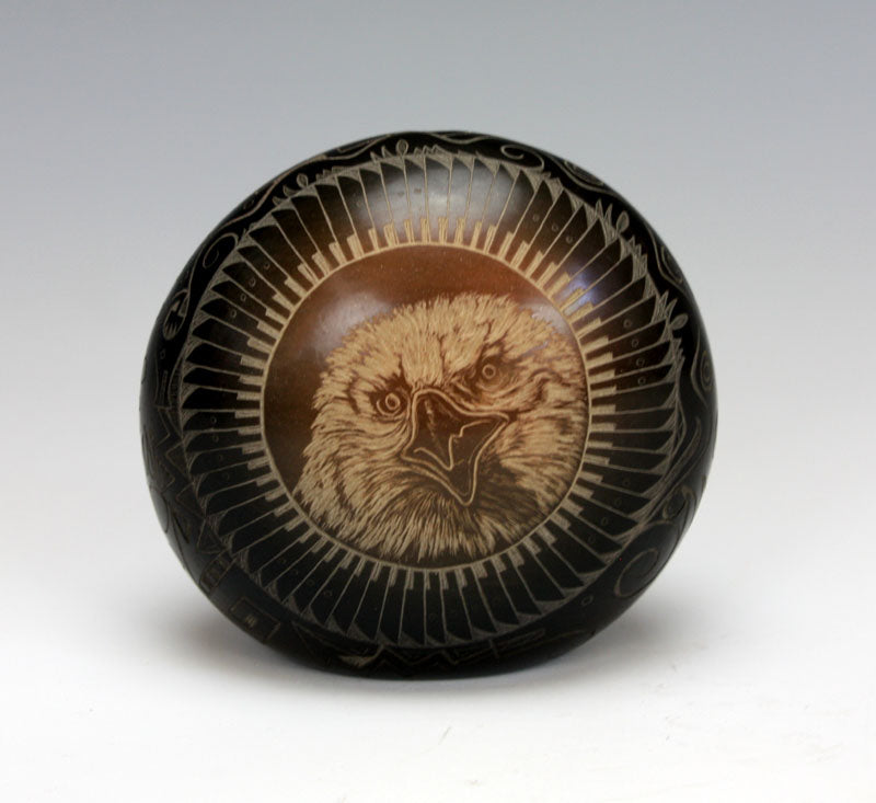 Santa Clara Pueblo Indian Pottery Buffalo / Eagle Seed Jar - Kevin Naranjo