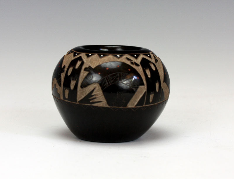 Santa Clara Pueblo Indian Pottery Etched Bear Bowl - Goldenrod