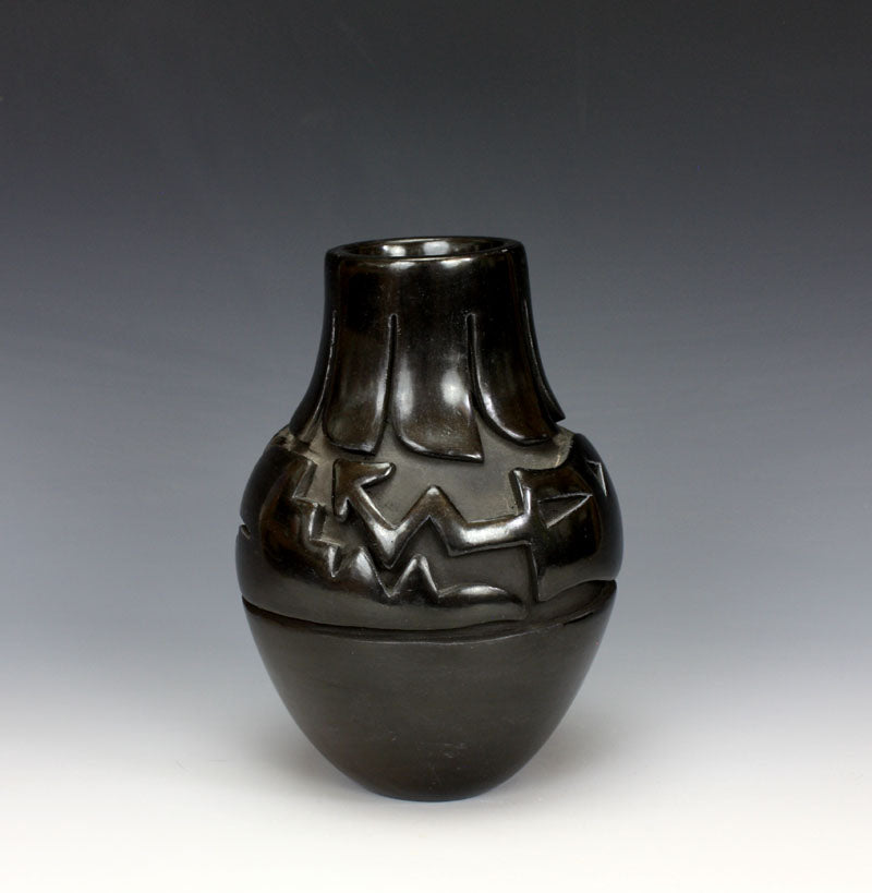 Santa Clara Pueblo Indian Pottery Carved Avanyu Jar - Mida Tafoya