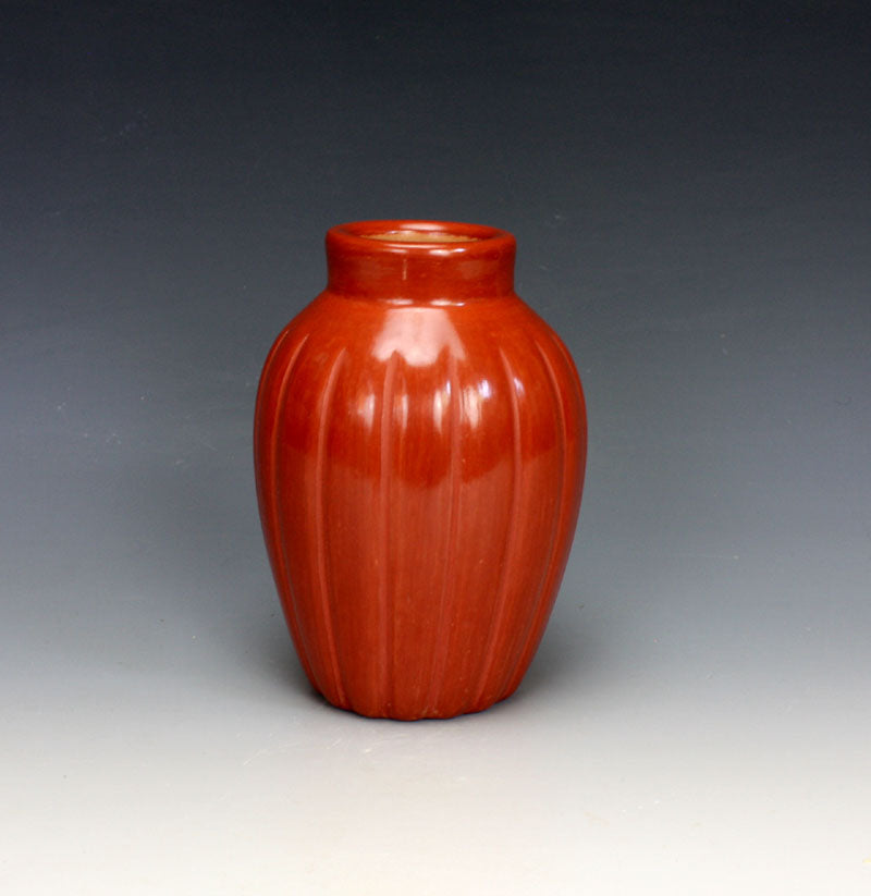 Santa Clara Pueblo Indian Pottery Red Melon Jar - Alvin Baca