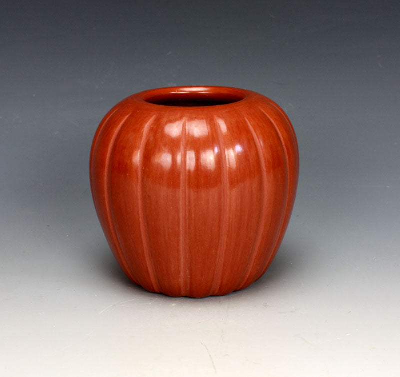 Santa Clara Pueblo Indian Pottery Short Red Melon Jar - Alvin Baca