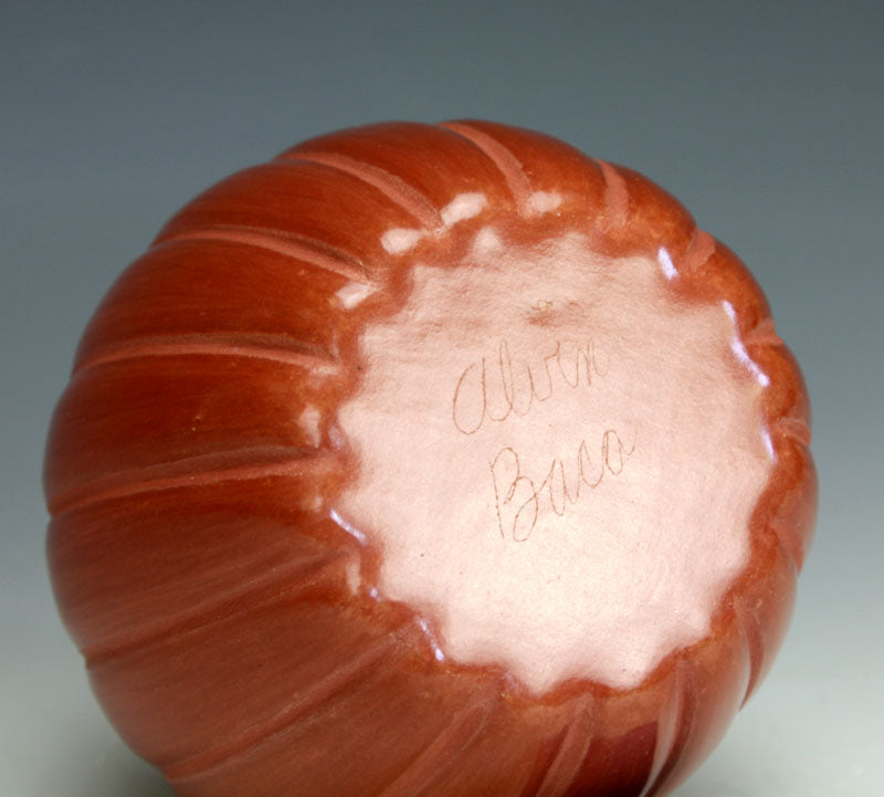 Santa Clara Pueblo Indian Pottery Short Red Melon Jar - Alvin Baca
