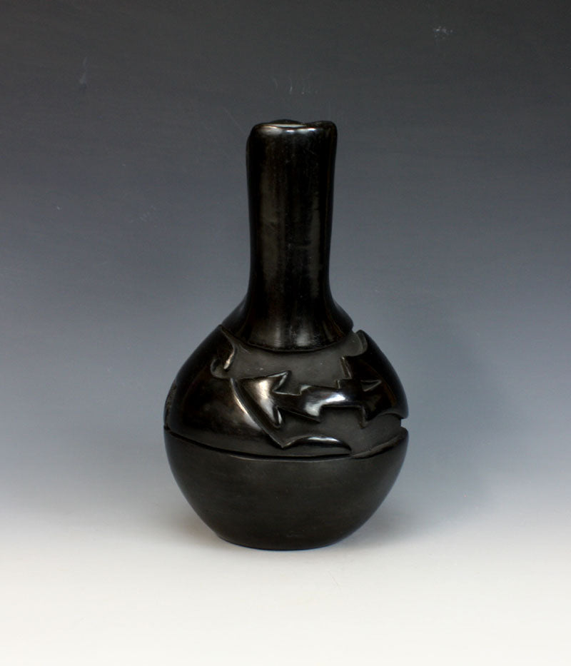 Santa Clara Pueblo Indian Pottery Carved Avanyu Wedding Vase - Mida Tafoya
