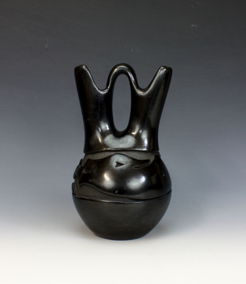 Santa Clara Pueblo Indian Pottery Carved Avanyu Wedding Vase - Mida Tafoya