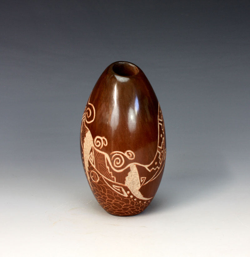 Taos Pueblo Native American Indian Pottery Avanyu Vase - Bernice Naranjo