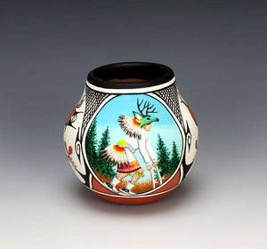 Zia Pueblo Native American Pottery Deer/Eagle Dancer Jar - Marcellus & Elizabeth Medina