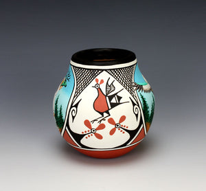 Zia Pueblo Native American Pottery Deer/Eagle Dancer Jar - Marcellus & Elizabeth Medina